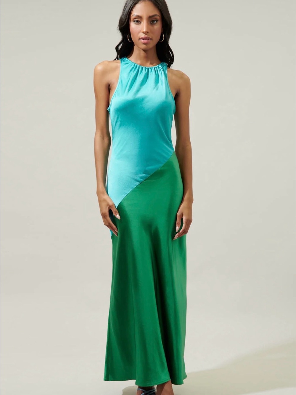 Sugarlips Aqua and Emerald Halter Maxi Dress